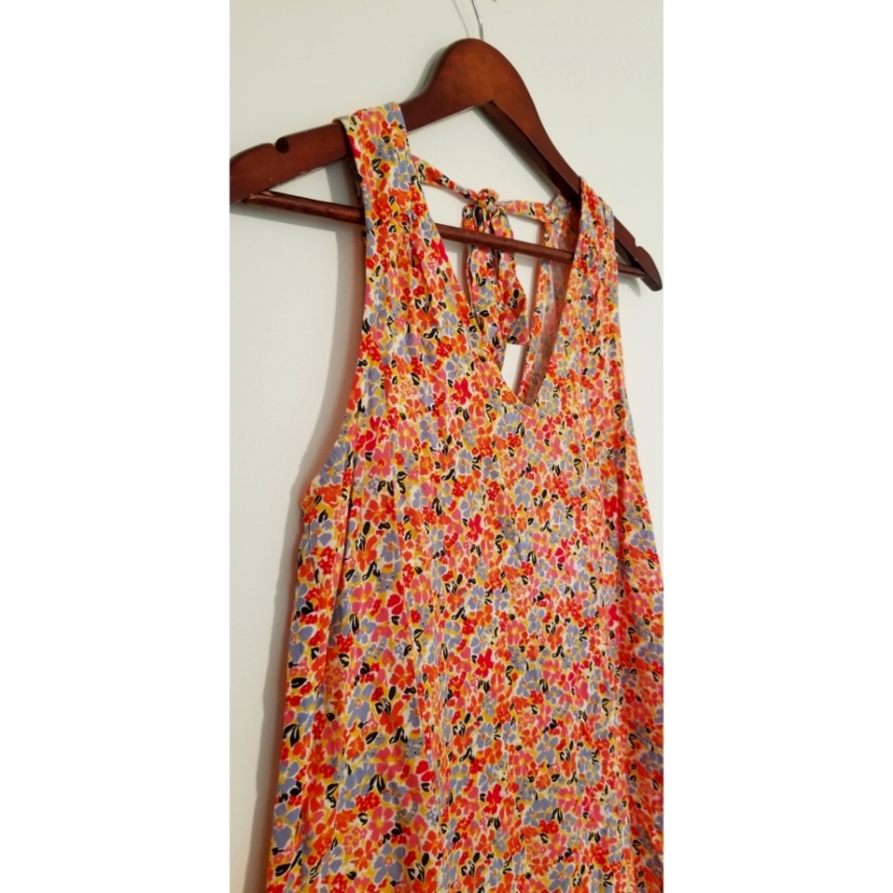 Gap Orange Vibe Floral Sleeveless Shift Dress V-neck